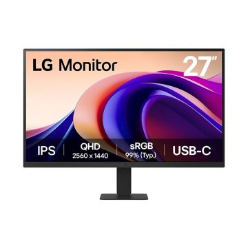 ECRAN LG 27 Noir IPS 16:9 5ms 2560x1440 100Hz 250cd/m2 HDR 10 HDMI USB Type-C Sortie Casque Black Stabilizer Mode Lecture Pied inclinable