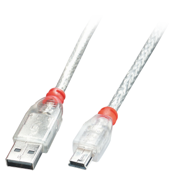 Câble USB 2.0 A vers Mini-B, transparent, 1m