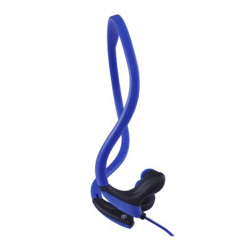 Ecouteurs sport filaire Bleu Arceau tour de cou toucher doux Microphone intégré bouton on off