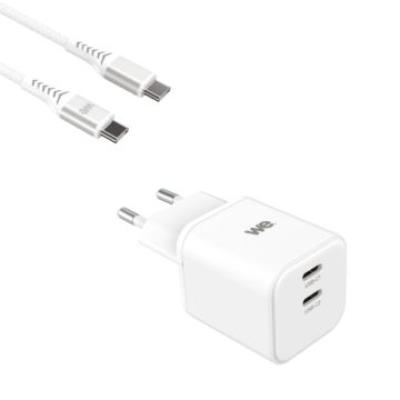 Bundle chargeur WE PC GaN 2 ports USB-C 45W - PD3.0 + câble USB-C/USB-C 2m - Blanc