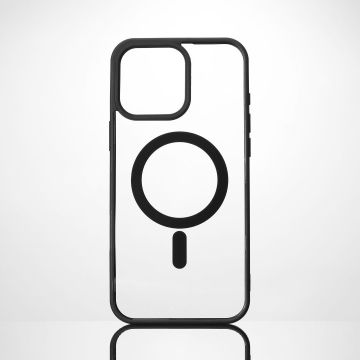 We Coque de protection RUBBER APPLE IPHONE 16 PRO MAX - Dos transparentcontour mat noir - Compatible MAGSAFE