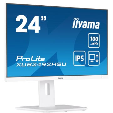 Ecran IIYAMA 24 Blanc IPS 16:9 0.4ms 1920x1080 100Hz ULTRA MINCE 250 cd/m² HPs 1xHDMI 1xDisplayPort 4xUSB-HUB 15cm pied réglable hauteur Pivot TCO