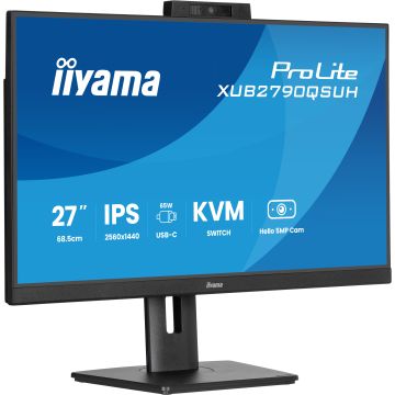 Ecran IIYAMA 27 Noir Ultra mince avec Webcam IPS 16:9 2560x1440 100Hz 250 cd/m2 0.4ms DP HDMI HPs USB C/ USB-HUB (3x3.2) 15cm pied réglab haut Pivot TCO KVM
