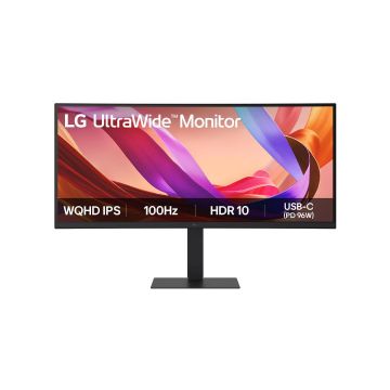ECRAN LG 34" IPS Noir 21:9 5ms 3440x1440 100Hz 300cd/m2 HDMI Display Port USB-C LAN Pied réglab haut réglab haut pivot