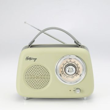 Enceinte/Radio rétro HALTERREGO , RMS 5W, Bluetooth, Radio FM, lecteur USB, Aux IN, Batterie rechargeable, vert olive