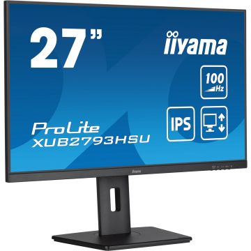 Ecran IIYAMA 27'' Dalle IPS Ultra mince 1920x1080 16:9 100Hz 1ms 300cd/m2 HPs 1xHDMI 1xDisplayPort USB HUB (2x2.0) 15cm pied réglable hauteur + Pivot TCO