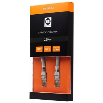 Câble RJ45 mâle/mâle 0.50m droit CAT 6 blindage U/UTP coloris: gris