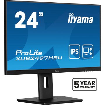 Ecran IIYAMA 24'' Ultra mince Noir IPS 1920x1080 16:9 100Hz 1ms 300 cd/m² HDMI DP 2xUSB-HUB Haut-parleurs 2 x 2W VESA 100x100 15cm pied réglable + Pivot TCO