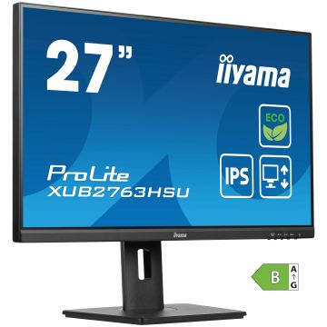 Ecran IIYAMA 27'' Noir dalle IPS LED Ultra mince 16:9 1920x1080 3ms 250 cd/m² 100Hz 1xHDMI 1xDP 2xUSB HUB (3.2) HPs 15cm pied réglable Pivot TCO, produit ECO