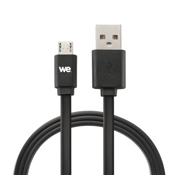 Câble USB/micro USB plat 2m noir - connecteurs réversibles