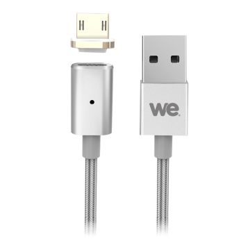 Câble USB/micro USB magnétique argent - nylon tressé - 1m