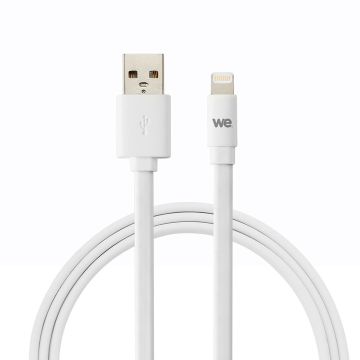 Câble Apple USB/lightning plat: évite de faire des noeuds 2m blanc - en silicone
