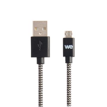 Câble USB/Micro USB Nylon 1m tressé noir et blanc connecteur Micro USB reversible