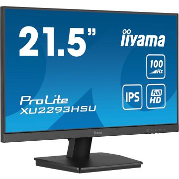 Ecran IIYAMA 21.5 Noir IPS 16:9 1ms Ultra mince 1920x1080 100Hz 300 cd/m² 1xHDMI 1xDP 2x2W Haut-parleurs 2xUSB HUB 2.0 3 côtés sans bordure TCO XU2293HSU-B7