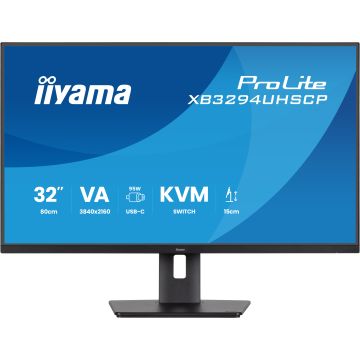 Ecran IIYAMA 32" dalle VA 4K UHD 3840x2160 2ms 16:9 HPs 400cdm² 2xHDMI DisplayPort 4xUSB USB-C DOCK 15 cm pied réglab hauteur + pivot TCO / XB3294UHSCP-B1
