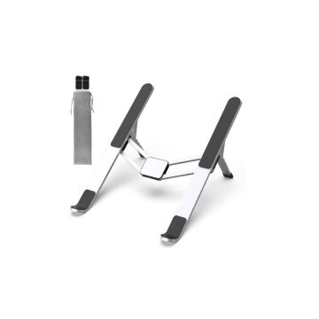 Support PC WE pliable en aluminium jusqu'à 15.6'', avec système d'accroche à ressort, 6 hauteurs reglables, antidérapant, housse de transport incluse