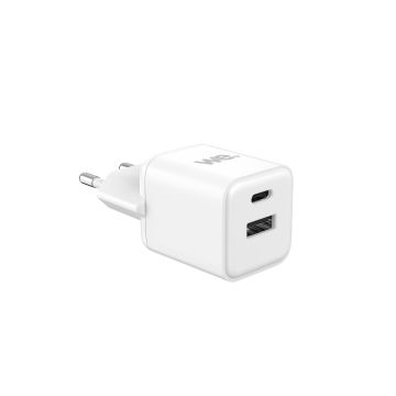 Chargeur secteur WE GaN 1 Port USB et 1 Port USB-C - 20W - Compatible Power Delivery 3.0 - Format mini - Blanc