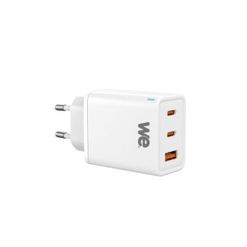 Chargeur GaN 1 port USB + 2 ports USB-C 65W - coloris blanc - en sachet