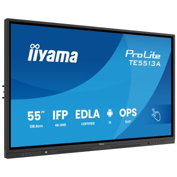 IIYAMA LFD 55 dalle IPS anti-reflet 40 pts 3840x2160 450cd/m² 8ms Tactile interactif 2xHPs DisplayPort 2xHDMI 2xUSB-C 5xUSB-HUB OPS Slot paysage certifié EDLA 