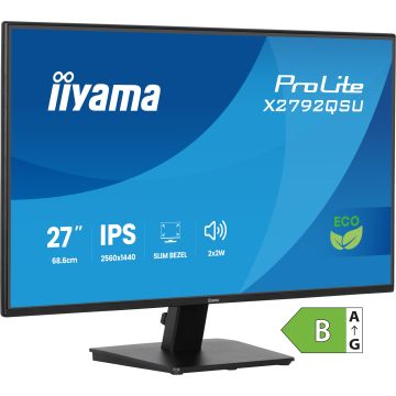 Ecran IIYAMA 27'' Noir dalle IPS LED Ultra mince 16:9 2560x1440 3ms 350 cd/m² 120Hz HDMI Displayport 2xUSB (3.2) Haut parleurs TCO produit ECO X2792QSU-B1