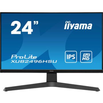 Moniteur IIYAMA 23.8 Noir dalle IPS 1ms 1920x1080 250cd/m2 75Hz HDMI DisplayPort 2xUSB-HUB 13cm pied régl en hauteur Pivot/XUB2496HSU-B1