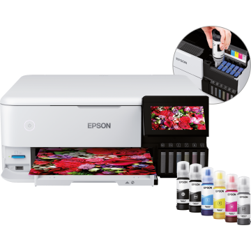 EPSON EcoTank ET-8500 MFP 3en1 Jet d'encre 6 couleurs A4 rechargeable 16ppm/12ppm, R-V, USB, Ethernet, Wifi, Wifi direct, SD, impression CD