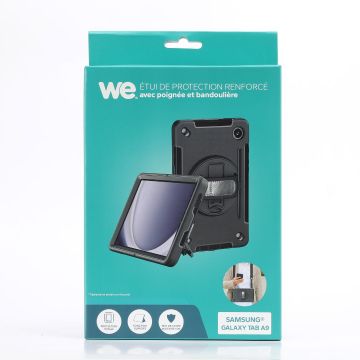 WE Etui antichocs pour Samsung Galaxy Tab A9 8.7 (2023/2025) avec poignée rotative, porte-stylet, protection écran, fonction support, bandoulière - Noir
