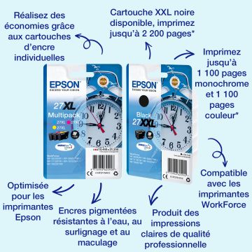 EPSON Cartouche Réveil 27XL Encre Durabrite Cyan XL 10,4ml