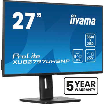 Ecran IIYAMA 27 Noir Ultra mince dalle IPS 16:9 3840x2160 350 cd/m2 4ms HDMI DisplayPort USB-C 4xUSB commutateur KVM USB-C Dock 15cm pied réglab haut +Pivot