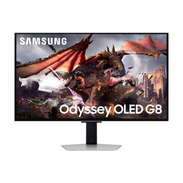Ecran 32'' Samsung Gaming Odyssey OLED G8-G80SD Argenté 240Hz 0,03ms 3840x2160 250cd/m² 2xHDMI DP 2xUSB USB-B Hub Réglab Haut Orient Pivot Inclinable Smart TV