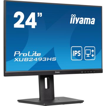 Ecran IIYAMA 23,8'' Noir dalle IPS Ultra mince 16:9 1920x1080 0.5ms 100Hz 250 cd/m² HDMI DP HPs 15cm pied réglable en hauteur + Pivot TCO XUB2493HS-B6