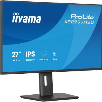 Ecran IIYAMA 27" Noir Ultra mince dalle IPS 16:9 1920x1080 120Hz 350 cd/m² 4ms DP HDMI HPs 4xUSB HUB (2x3.2 2xType C) HPs 15cm pied réglable Pivot TCO 