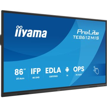 IIYAMA LFD 86 dalle IPS DLED anti-reflet 40 points 3840x2160 Haut-parleurs VGA 2xHDMI 2xUSB-C Media 5xUSB 400cd/m² 6.5ms Tactile PureTouch-IR Paysage Slot PC