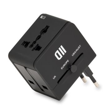 Adaptateur multi pays 2USB 2A noir
