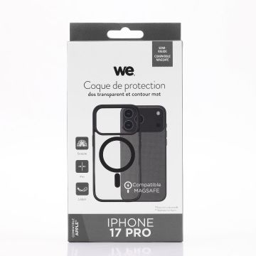 We Coque de protection RUBBER APPLE IPHONE 17 PRO - Dos transparentcontour mat noir - Compatible MAGSAFE