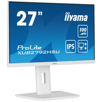 Ecran IIYAMA 27 Blanc dalle IPS 0.4ms ULTRA MINCE 1920x1080 16:9 100Hz 250 cd/m² 1xHDMI 1xDP 4xUSB HUB 3.2 HPs Pied réglable hauteur 15cm Pivot XUB2792HSU-W6