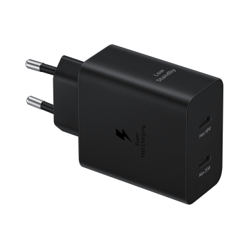 Chargeur secteur ULTRA RAPIDE DUO 50W ou 2 x 25W, GaN (avec câble 45W 1,8M Coloris Noir SAMSUNG EP-T5020XBEGEU