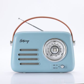 Enceinte/Radio rétro HALTERREGO, RMS 5W, Bluetooth, Radio FM, lecteur USB, Aux IN, Batterie rechargeable, bleu