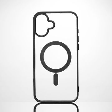 We Coque de protection RUBBER APPLE IPHONE 16 PLUS - Dos transparentcontour mat noir - Compatible MAGSAFE
