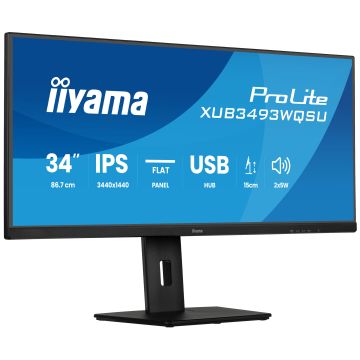 Ecran IIYAMA 34 Noir IPS 21:9 1ms 3440x1440 400cdm² Ultra Wide QHD HPs 2xHDMI DisplayPort 4xUSB pied reglable en hauteur 15cm / XUB3493WQSU-B6