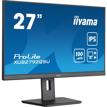 Ecran IIYAMA 27 dalle IPS ULTRA MINCE 2560x1440 0.4ms 100Hz 250 cd/m² HDMI DisplayPort USB HUB (4x3.0) HPs 15cm pied réglab hauteur+Pivot TCO VESA 100x100