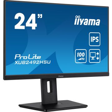 Ecran IIYAMA 24 Noir IPS 16:9 0.4ms 1920x1080 100Hz ULTRA MINCE 250 cd/m² HPs 1xHDMI 1xDisplayPort 4xUSB-HUB 15cm pied réglable hauteur Pivot TCO 