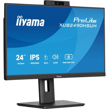 ECRAN 23.8 IIYAMA dalle IPS avec Webcam et microphone 4ms 1920x1080 250 cd/m2 100Hz HDMI DisplayPort USB-HUB(3x3.2) Haut parleurs Pivot 15cm pied réglable TCO 