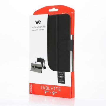 WE Étui universel pour tablettes 7-9 - Toucher doux - Système de crochets extensibles - Languette magnetique - Noir