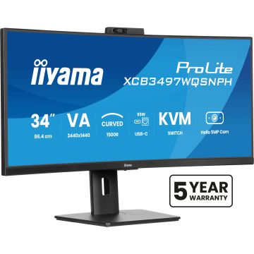 Ecran IIYAMA 34 Noir VA incurvé 1500R avec Webcam 5MP 21:9 3440x1440 120Hz 350 d/m2 0.4ms DP 2xHDMI HPs USB C 4xUSB-HUB USB-C DOCK 15cm pied réglab haut Pivot 