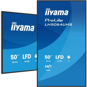 IIYAMA LFD 50 dalle IPS 4K UHD 3840x2160 16:9 24/7 2xHDMI USB-C 2xUSB HPs 500cd/m² 6.5ms VESA 400x300 Paysage/portrait LH5064UHS-B1AG