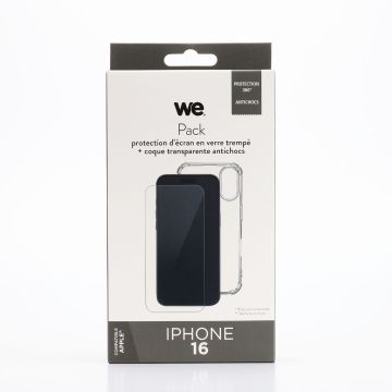 WE PACK verre trempé et coque de protection transparente APPLE IPHONE 16