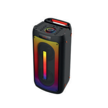 Enceinte de soirée BT RMS 26W , lect USB/Micro SD, Aux IN, Micro IN, Radio FM, 4500mAh, jeu de lumière, poignée de transport, télécommande incluse