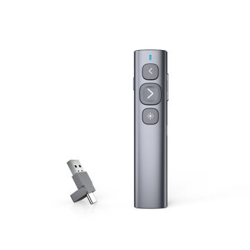 Télécommande de présentation sans-fil WE avec pointeur laser, receveur USB-A/USB-C, Bluetooth, rechargeable, gris