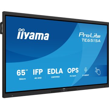 IIYAMA LFD 65 dalle VA anti-reflet 40 pts 3840x2160 550cd/m² 6.5ms Tactile interactif HPs DP 2xHDMI DP USB-C 4xUSB 2xRJ45 OPS Slot paysage certifie EDLA "